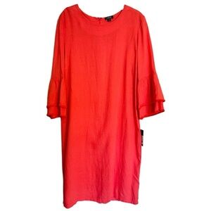 NEW IZOD Linen Dress Size Medium Ruffle Bell Sleeve Calypso Coral Summer Spring